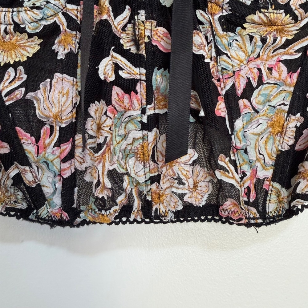 Victoria's Secret Dream Angels Floral Corset Top Womens 32C Black Embroidered - Picture 6 of 12